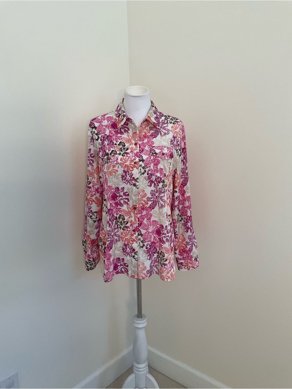 Charter Club Floral Button-Down Tunic Shirt in Multi-Colored Hues